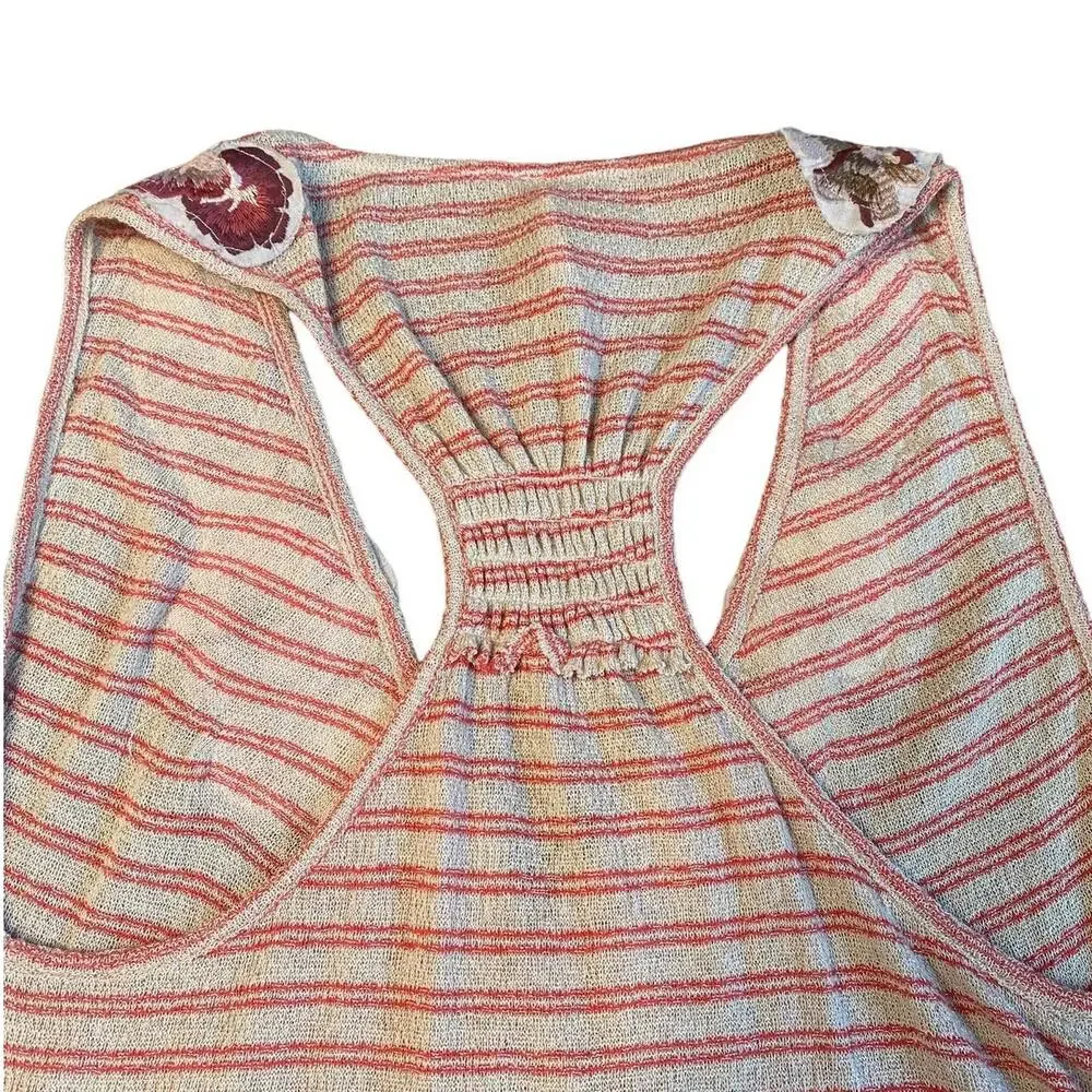 Free People Frida Neutral Embroidered Floral Faux Wrap Tank Medium - Picture 7 of 8